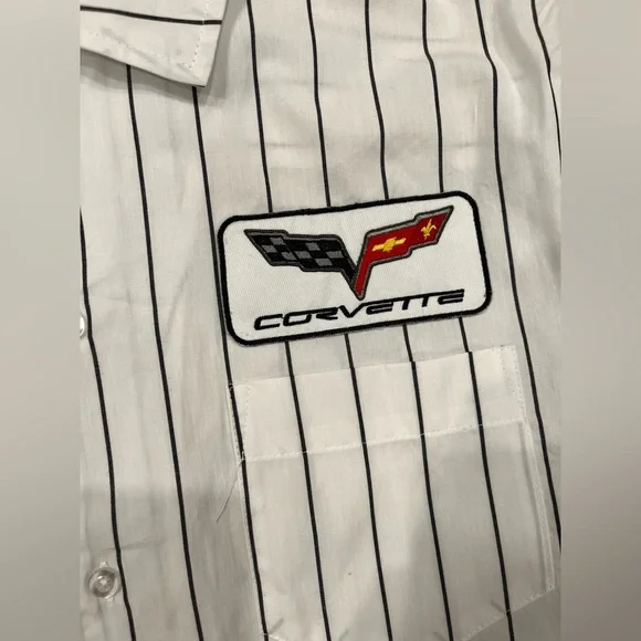 Aeropostale Chevrolet Corvette Mechanic Striped Collar Shirt Mens Medium Button - Picture 5 of 10